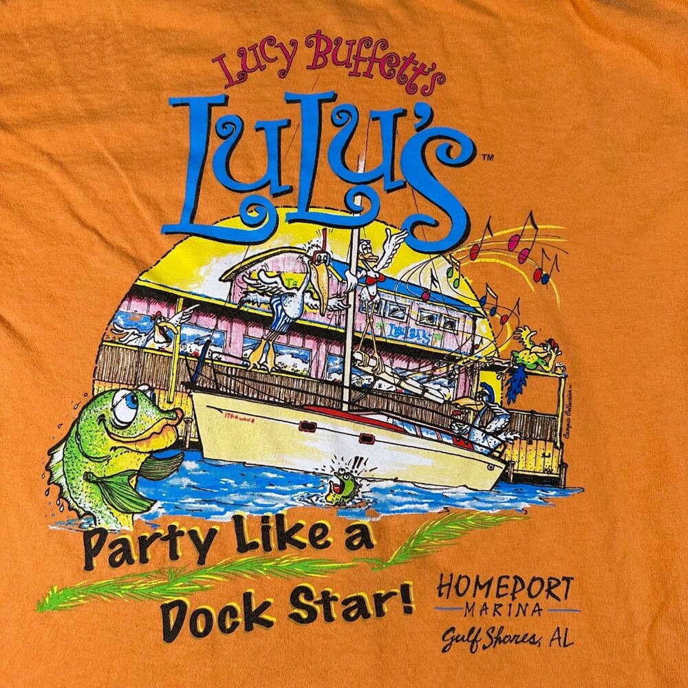 Lulu's Gulf Shores AL Large Gildan Orange Short Sleeve Crew‎ Neck Graphic Tee